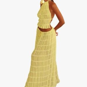 Elegant Yellow Halter Maxi Dress